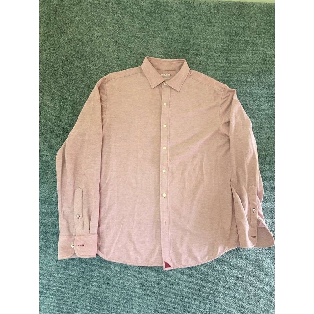 UNTUCKit Shirt Mens Large Berry Pique Polo Button Down Long Sleeve Casual
